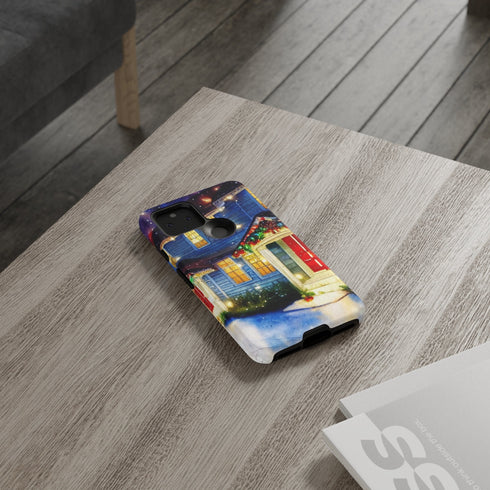 Festive Christmas Decorations on a Row of Townhomes - Impact Resistant Phone Case